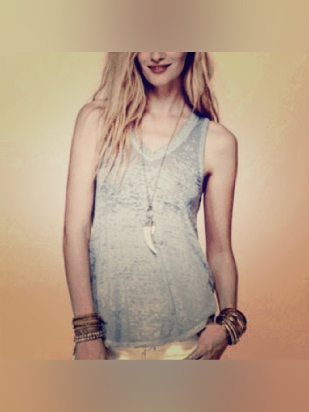 VTG FP We The Free ‘Easy Breezy’ Burnout Heathered V-Neck Flowy Tank Top Large